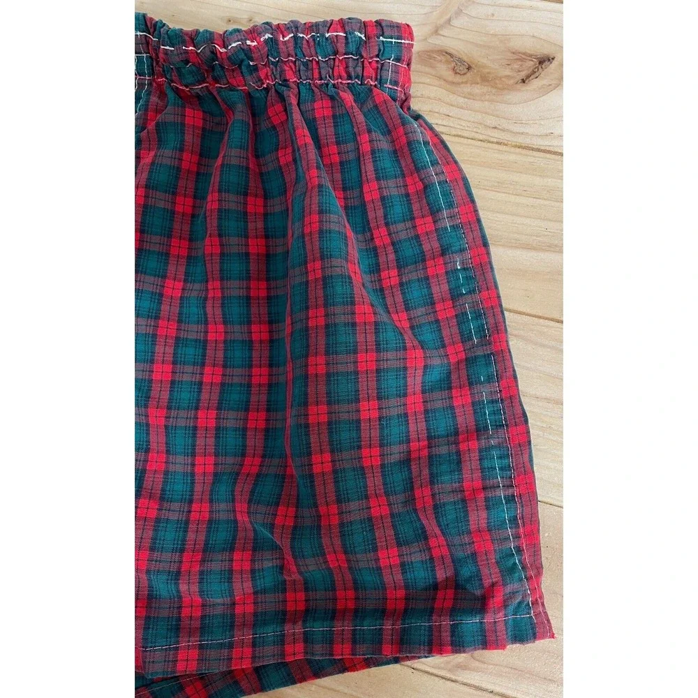 Vintage 50s 60s Campus Swim Shorts Mens S Red Green Plaid Trunks Beach Lined